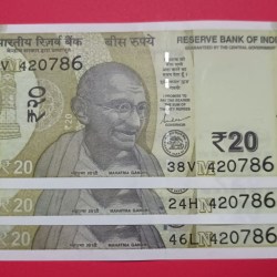 20 Rs 420786 Fancy Number GEM UNC SEt of 3 Notes