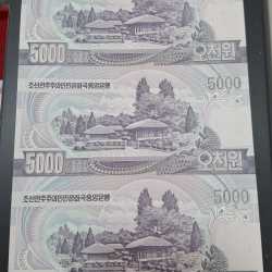 Alternative view of NORTH KOREA 5000 WON ( 3 NOTES) UNCUT SHEET RARE
