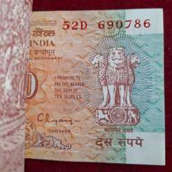 Alternative view of 10 Rupees Shalimar Governor C.Rangarajan Rare ( 100 Notes) Rare Serial Packet with Fancy Number Ending 786
