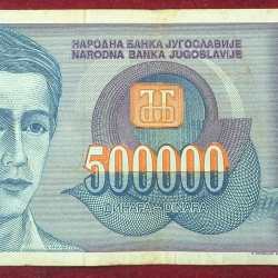 FANCY NUMBER ENDING 786 Yugoslavia 500 000 Dinara RARE NOTE # B-2