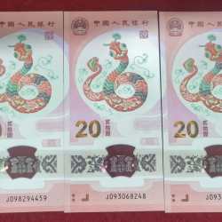 CHINA 20 Yuan Year of the Snake Polymer one GEM UNC RARE NOTE