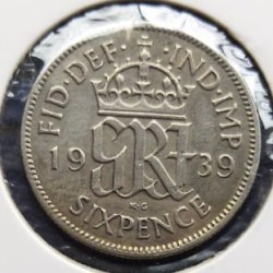 United Kingdom, 1939, 6 Pence, George VI, KM #852, Silver, Condition as per image.