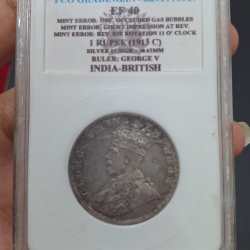 1 RUPEES (1913 C) GEORGE V BRITISH-INDIA RARE COIN WITH GRADING EF 40