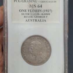 AUSTRALIA 1 FLORIN 1927 GEORGE V RARE COIN WITH GRADING MS 64