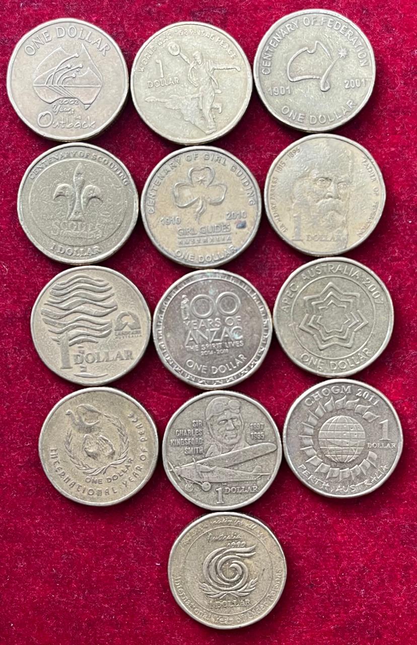 13 DIFFERENT COMMEMORATIVE AUSTRALIA ONE DOLLAR RARE (13 COINS SET ) # M-1200