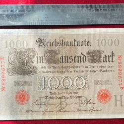 GERMAN 1000 MARK 1910 BIG SIZE RED LOGO RARE NOTE