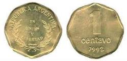 Argentina, 1 Centavo, 1992, KM #108, UNC Condition.
