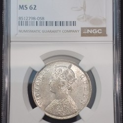 RARE ONE RUPEE 1862 MS 62 NGC GRADED COIN VICTORIA QUEEN