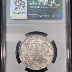 Alternative view of RARE ONE RUPEE 1862 MS 62 NGC GRADED COIN VICTORIA QUEEN