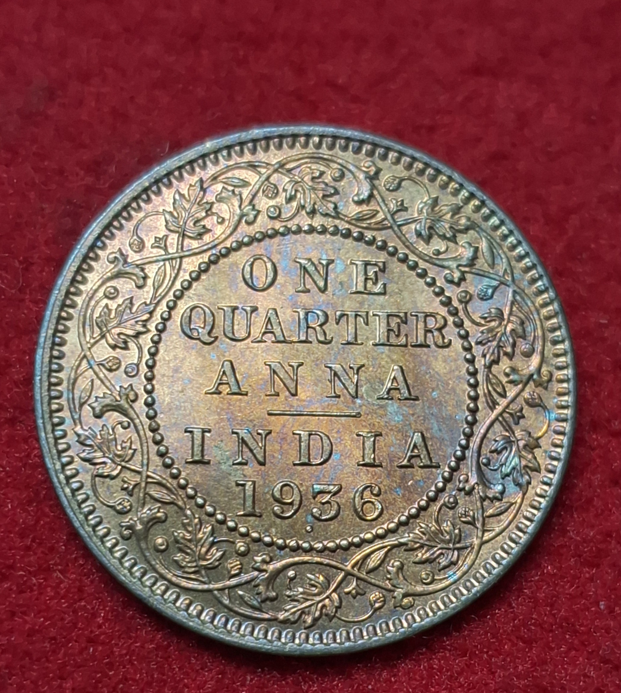 ONE QUARTER ANNA 1936 GEORGE V KING EMPEROR COIN - Image 2