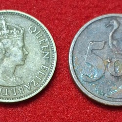 2 FOREIGN COIN SET HONG KONG 10 CENTS AND SOUTH AFRICA 5 CENTS COIN