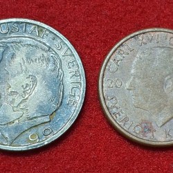 SWEDEN 2 COINS 1 KRONA , 2 KRONOR COIN