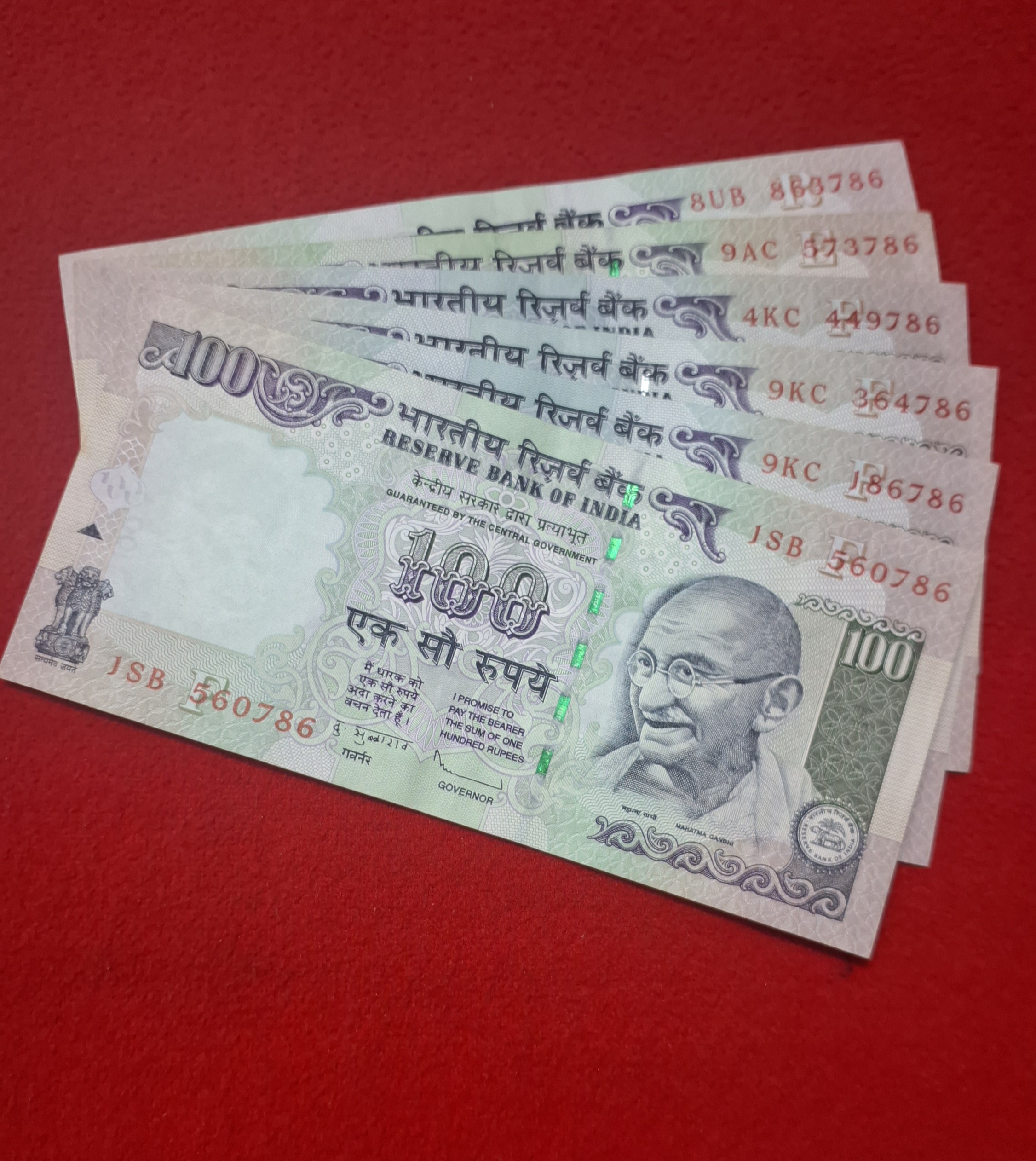 100 Rupee Note Ending 786 AUNC Condition Each Note PRICE472.5