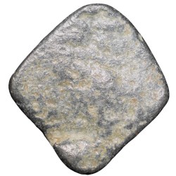 Alternative view of Lead Coin of Western Kshatrapa - Rudrasena III? (3rd Cen. AD) with Bull walking Right/3-Arched Hill Rare