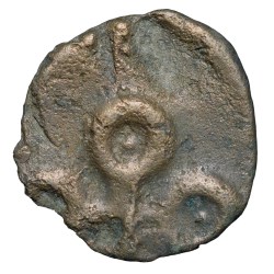 Alternative view of Potin Coin of Satakarni of Satavahana Dynasty (1st Cen. BC) from Banavasi