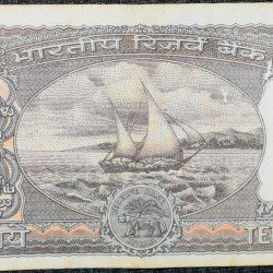 Alternative view of 10 Rupees of Republic India (AD 1985-1990) R.N.Malhotra Signature Black note with Boat