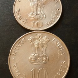 Alternative view of SILVER 10RS 1972 25TH ANNIVERSARY OF INDEPENDENCE WEIGHT 22 GM & M.GANDHI 100TH BIRTHDAY EXCELLENT CONDITION. Same and similar piece available