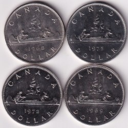 Canada 1 Dollar 1968 1969 1972 1975 Four Nickel Unc Coins Lot