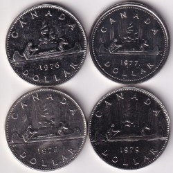 Canada 1 Dollar 1976 to 1979 Four Nickel Unc Coins Lot