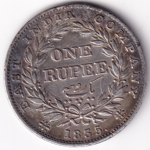 R.S Incuse William One Rupee 1835 East India Company Silver EX Rare Coin - Image 2