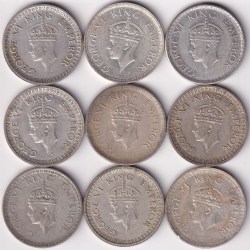 Alternative view of Half Rupee 1940,41,42,43,44,45 Bombay and Lahore Mint Complete Set Mint Wise Silver 9 Coins