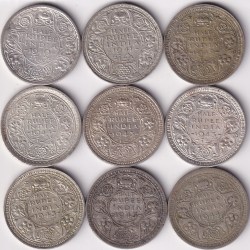 Half Rupee 1940,41,42,43,44,45 Bombay and Lahore Mint Complete Set Mint Wise Silver 9 Coins #2