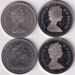 Alternative view of Canada 1 Dollar 1980 to 1983 Four Nickel Unc and Proof Coins Lot