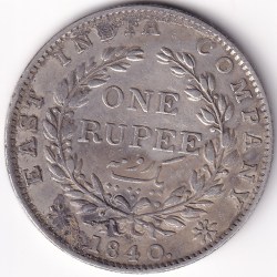 One Rupee East India Company 1840 Continuous Legend Madras Mint S Incuse on Neck Silver Coin