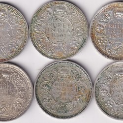 One Rupee 1940,41,42,43,44,45 Six Silver Coins Set Rare #1