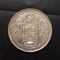 INDIA🇮🇳 PRINCELY STATE ........ . Nijam CHARMINAR. HYDERABAD STATE SILVER🥈 ONE ₹ CONDITION. Excellent Same and similar piece available