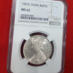 INDIA RUPEE 1901 CALCUTTA MINT NGC GRADED MS 62