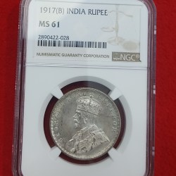 INDIA RUPEE 1917 BOMBAY MINT NGC GRADED 61
