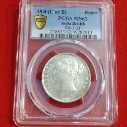 INDIA RUPEE 1840 PCGS GRADED MS 62