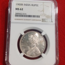INDIA RUPEE VICTORIA EMPRESS YEAR 1900 BOMBAY MINT NGC GRADED MS 62