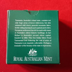 Alternative view of Extremely Rare Elizabeth Australia TEN DOLLAR Silver Proof Coin 1991 Year TASMANIA Royal Australian Mint
