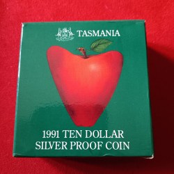 Extremely Rare Elizabeth Australia TEN DOLLAR Silver Proof Coin 1991 Year TASMANIA Royal Australian Mint