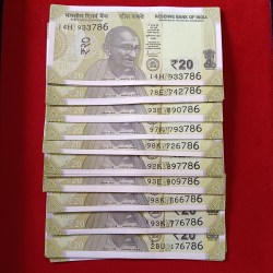 Twenty Rs Holy Numbers 786 Fancy Notes 100 Pcs Given Gem Unc Condition