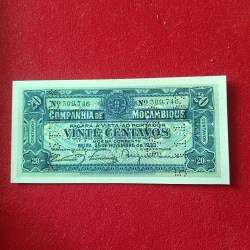Extremely Rare NOTE Portuguese Mogambique 20 Vinte Centavos Issue 1933 Year Gem Unc Condition