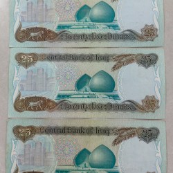 Alternative view of Saddam Hussein 25 dinars note 3 note lott price only 250 ruppes