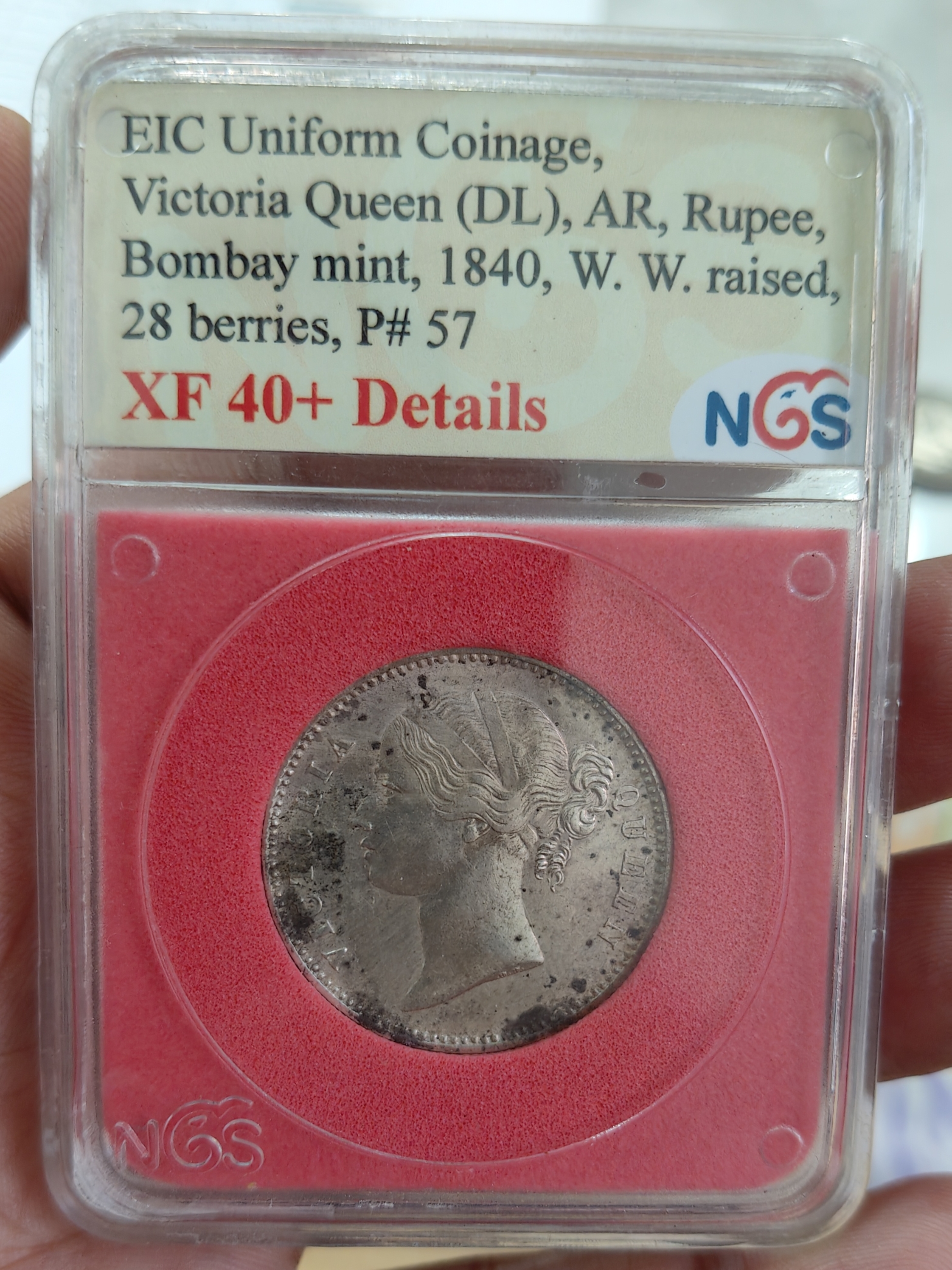 1840 East india company victoria one ruppes ngs grading Bombay mint w.w.raised 28 berries grade coin 100% original coin