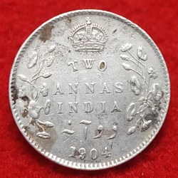 TWO ANNA SILVER COIN EDWARD VII 1904 CALCUTTA MINT