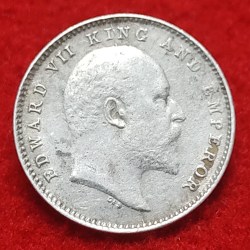 Alternative view of TWO ANNA SILVER COIN EDWARD VII 1904 CALCUTTA MINT