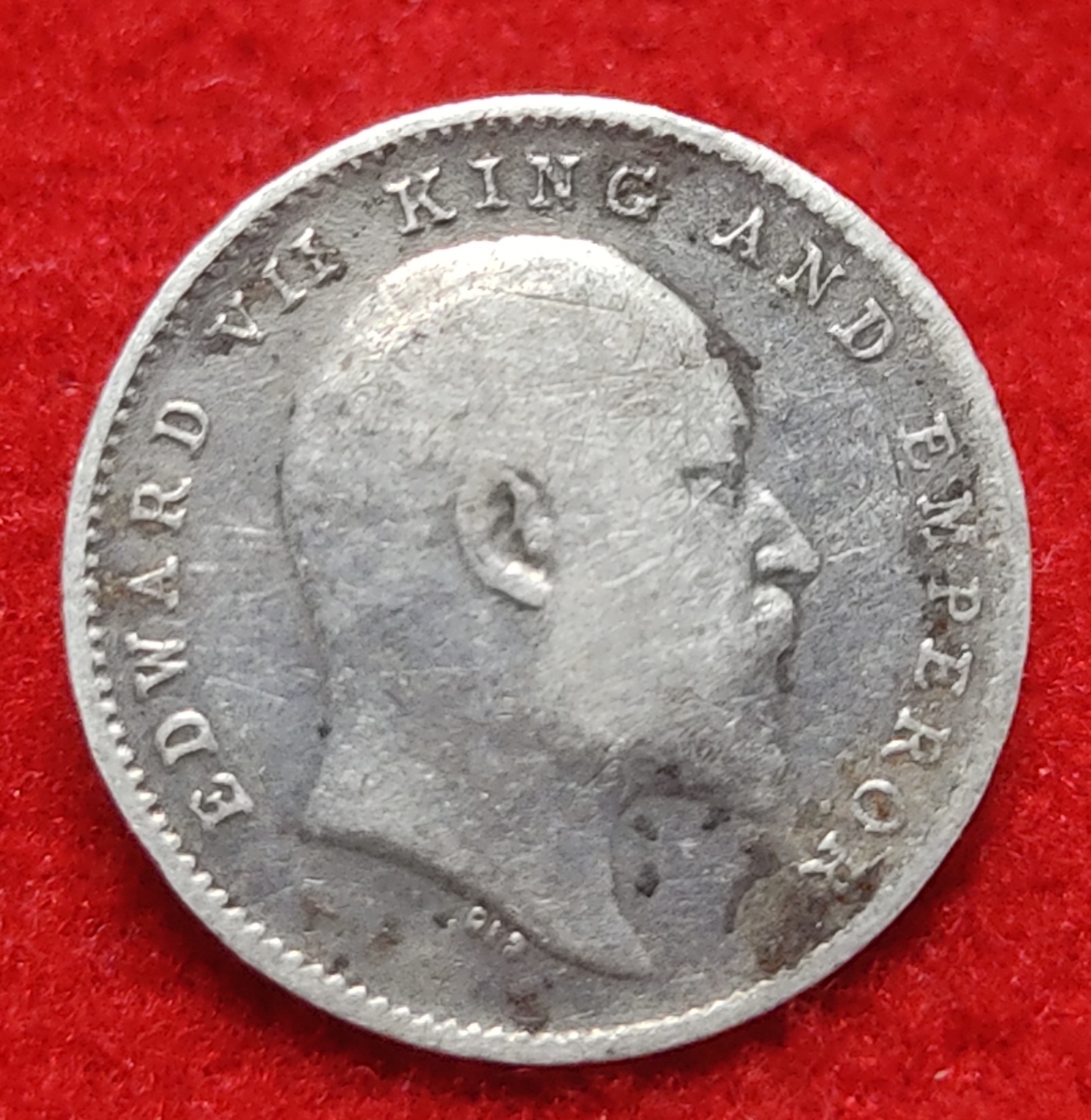 TWO ANNA SILVER COIN EDWARD VII 1910 CALCUTTA MINT - Image 2
