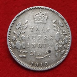 HALF RUPEE SILVER COIN EDWARD VII 1910 CALCUTTA MINT