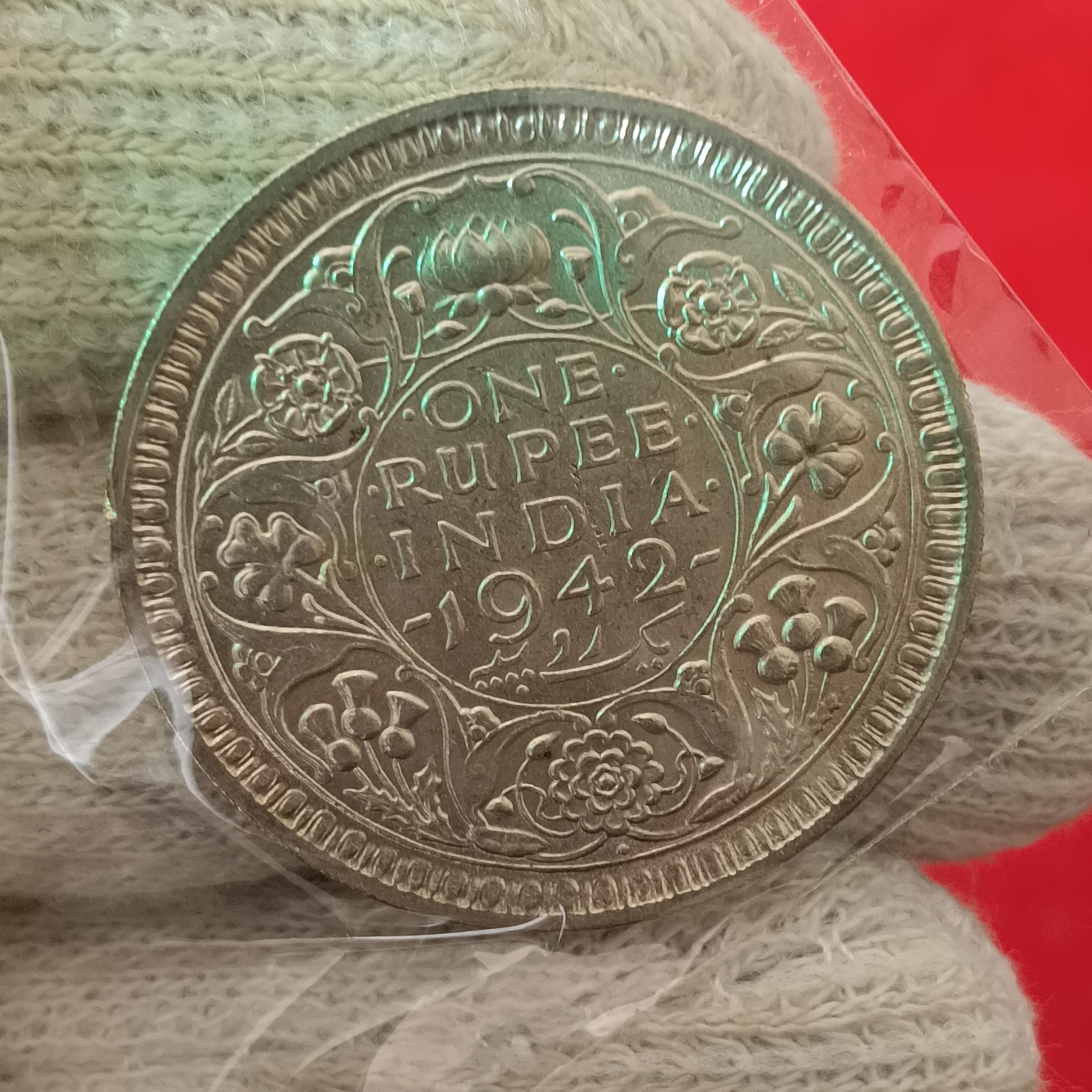 George Vi Silver One Rupee India 1942 Year Bombay Mint Unc Condition British of India