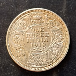Silver British India King and emperor George v Denominaton 1₹ Year 1919 Excellent condition Same and similar piece available