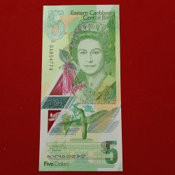 Alternative view of Queen Elizabeth 5 Five Dollars Commarative Issue Polymer Note Eastern Caribbean Central Bank