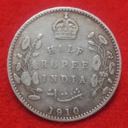 HALF RUPEE SILVER COIN EDWARD VII 1910 CALCUTTA MINT