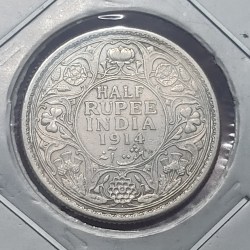 RARE HALF RUPEE SILVER COIN GEORGE V 1914 BOMBAY MINT