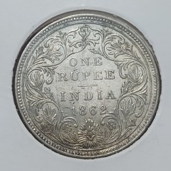RARE ONE RUPEE SILVER COIN VICTORIA QUEEN YEAR 1862 0/6 DOTES VARIETY